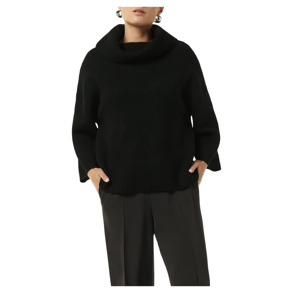 comma Zachte Rollneck Poncho voor Binnen Black Dames