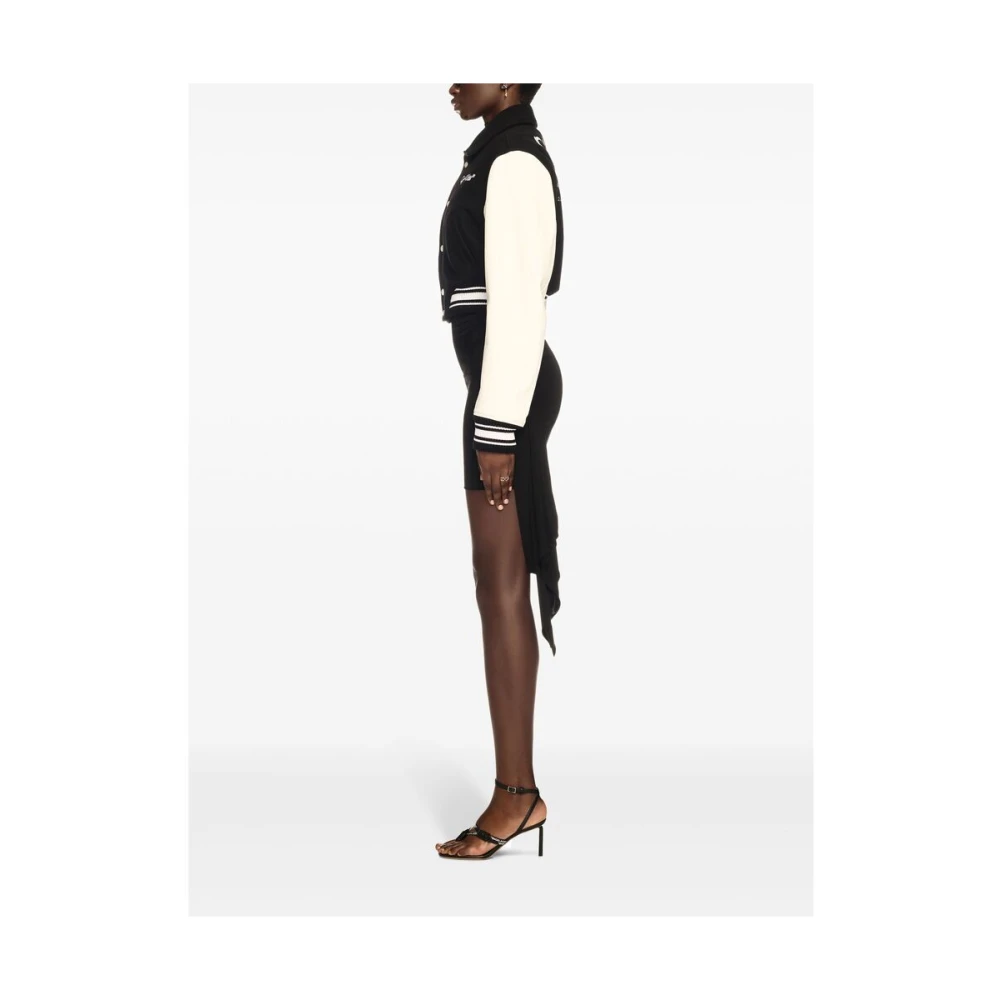 Off White Zwart Geribbelde Trim Buitenkleding met Logo Black Dames
