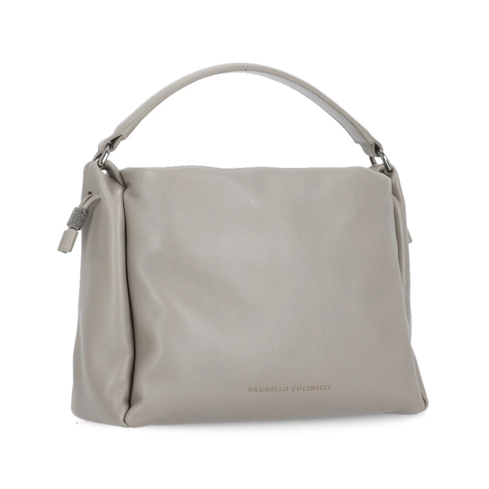 BRUNELLO CUCINELLI Grijze Leren Handtas met Koordsluiting Gray Dames