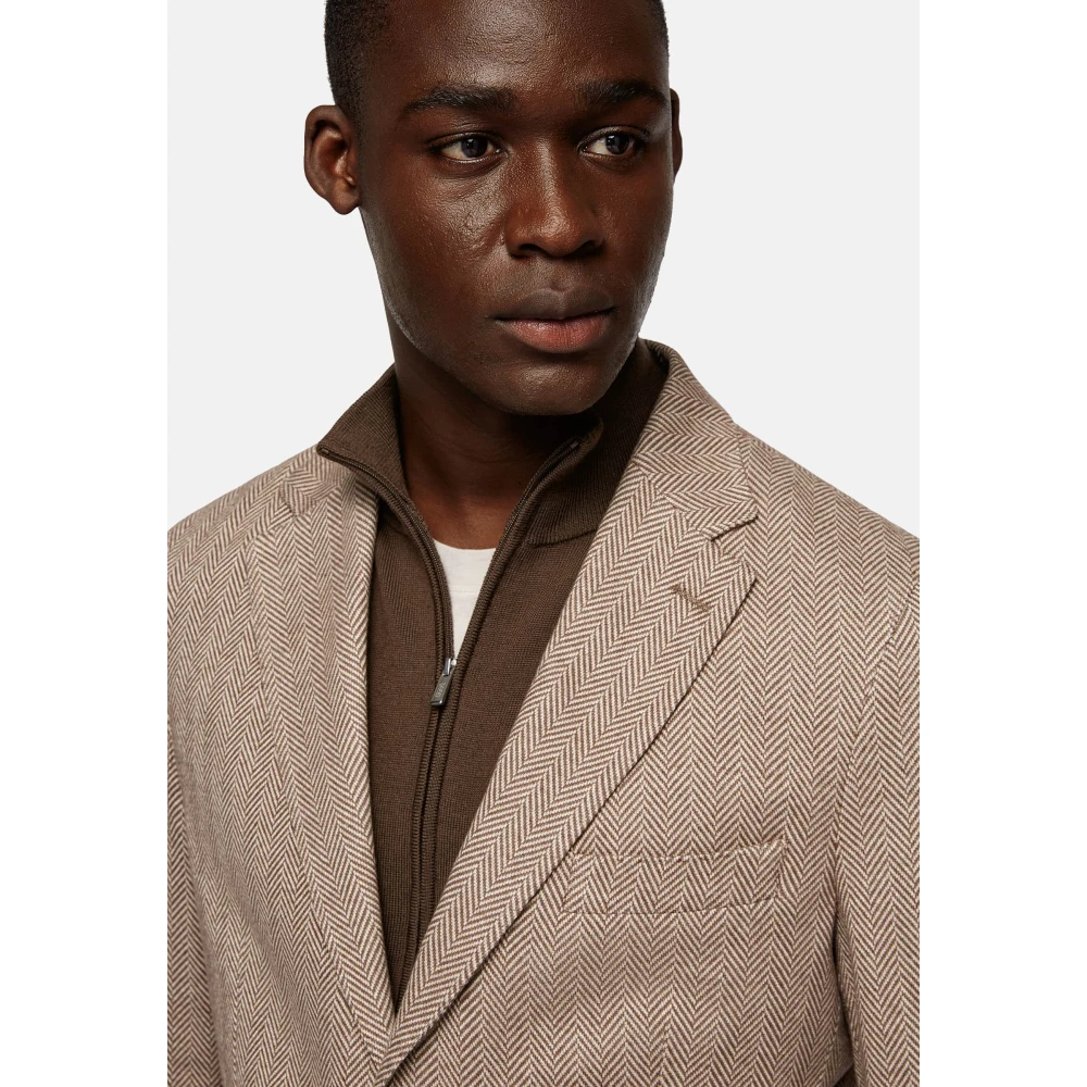Boggi Milano Herringbone Jersey Blazer Style Cernobbio Beige Heren