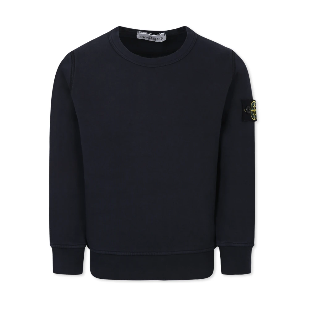 Stone Island Blå Rund Hals Sweatshirt med Kompas Patch Blue, Unisex