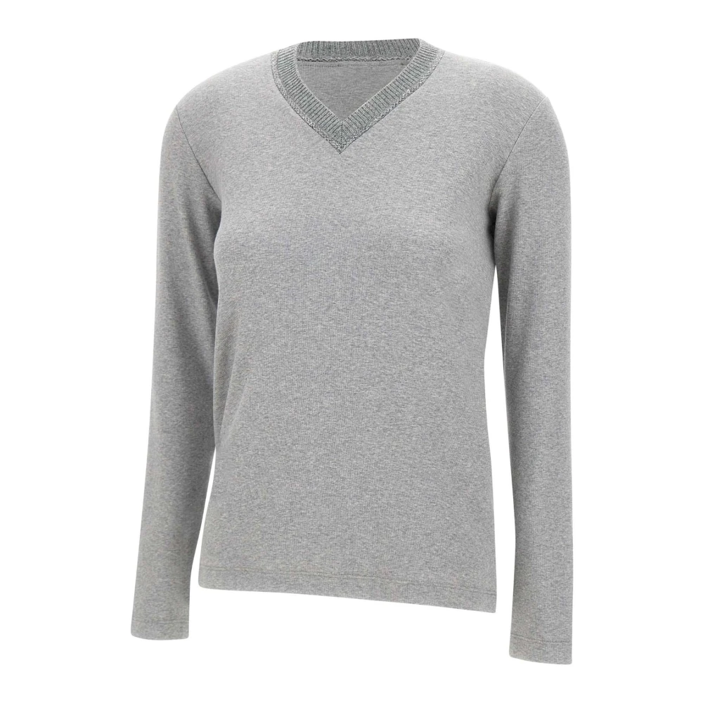Fabiana Filippi Grijze Katoenen Trui met Zilveren Pailletten Gray Dames