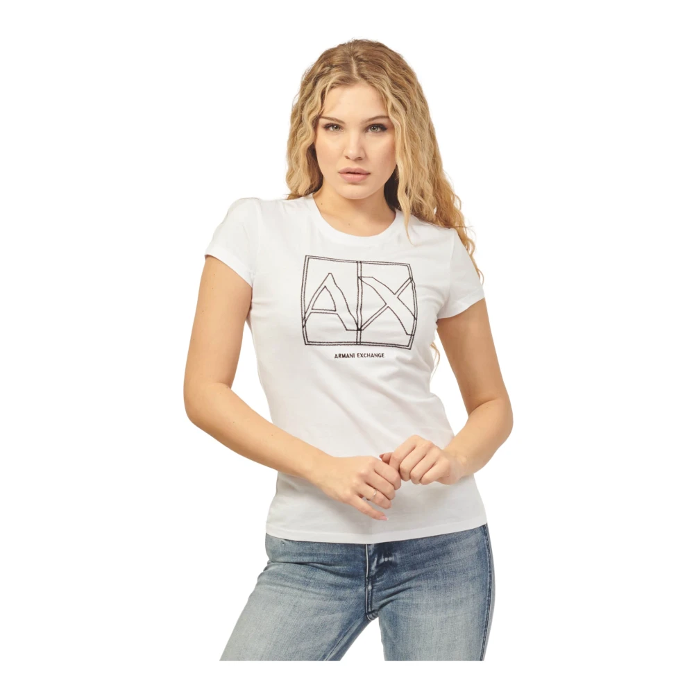 Armani Exchange Wit Geborduurd Logo T-shirt Lente Zomer White Dames