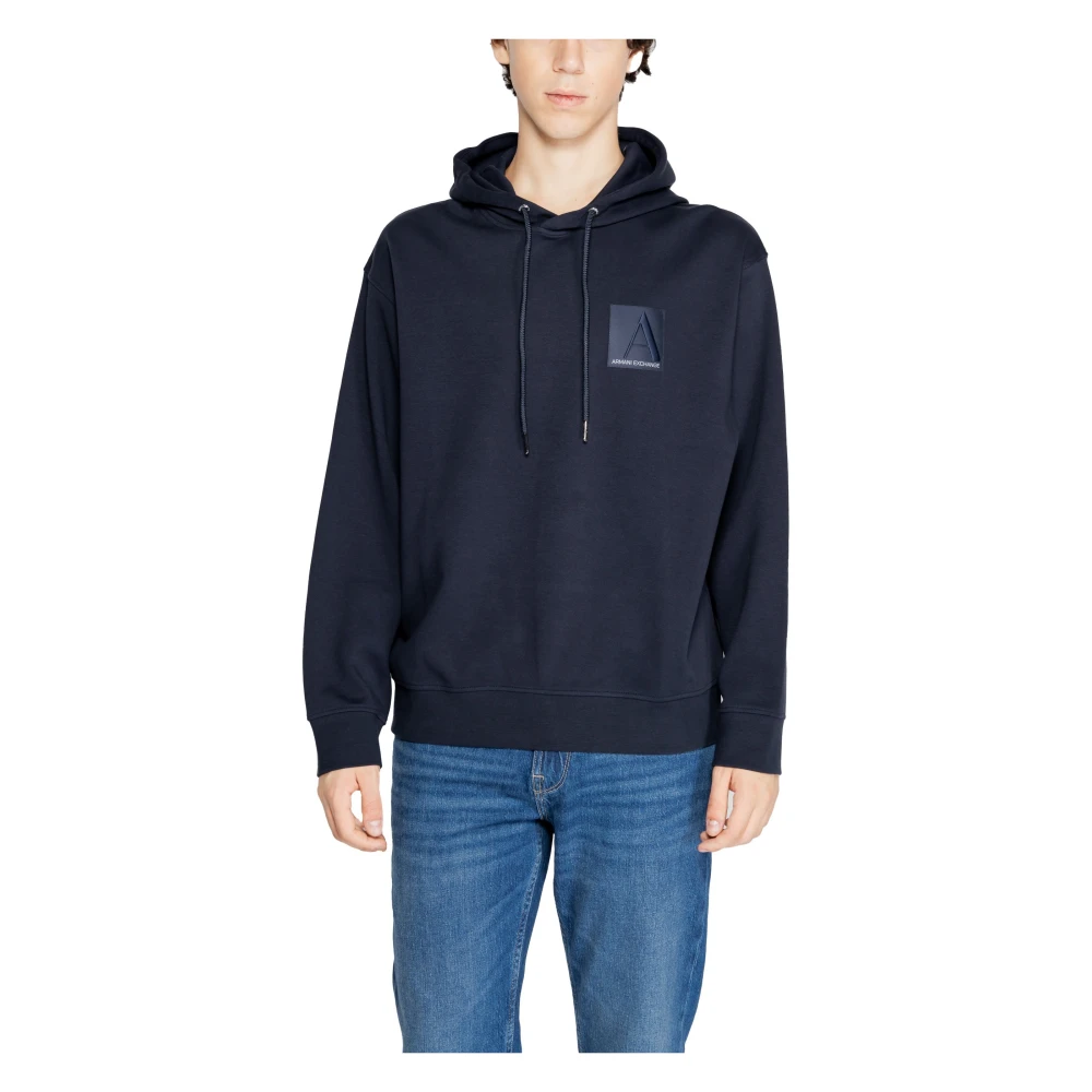 Armani Exchange Men's Blue Hoodies, S, Plain Hooded Sweatshirt