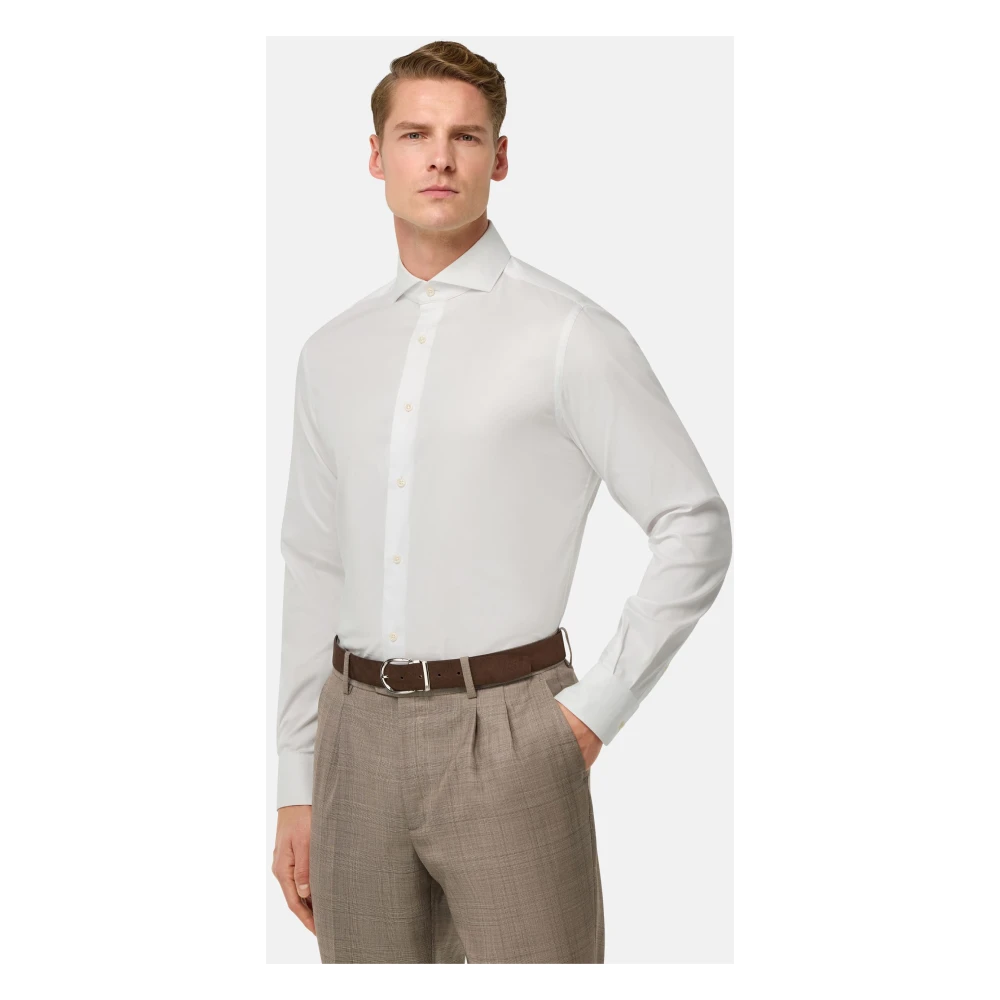 Boggi Milano Slim Fit Stretch Katoenen en Nylon Overhemd White Heren