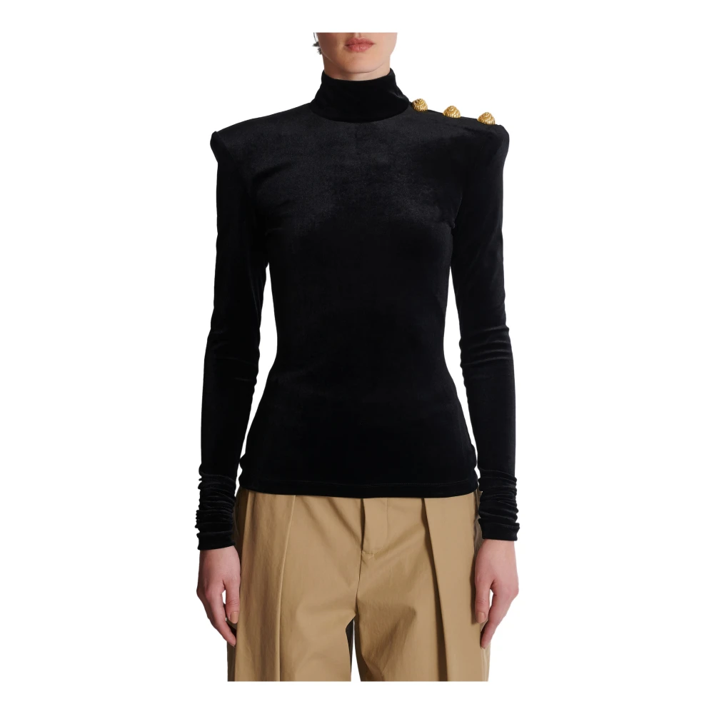 Balmain Fluwelen top met lange mouwen Black Dames