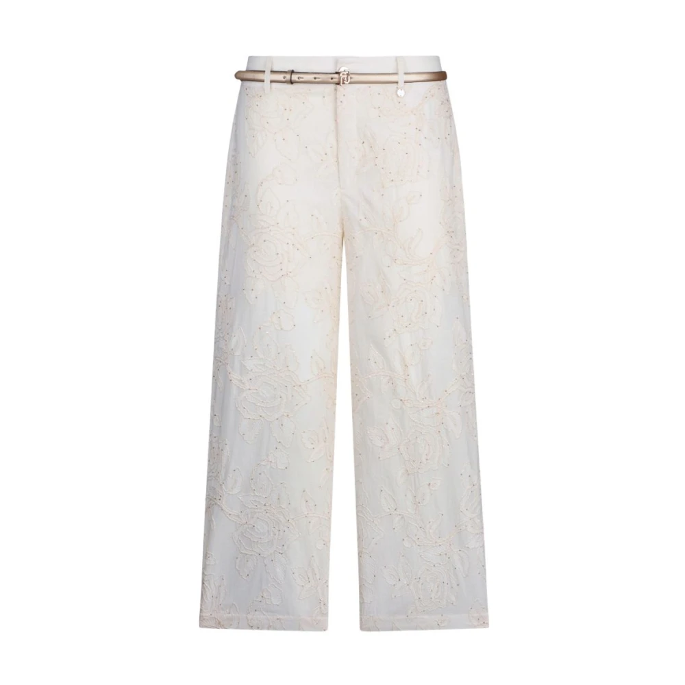 Liu Jo Women's Beige Embroidered Muslin Trousers