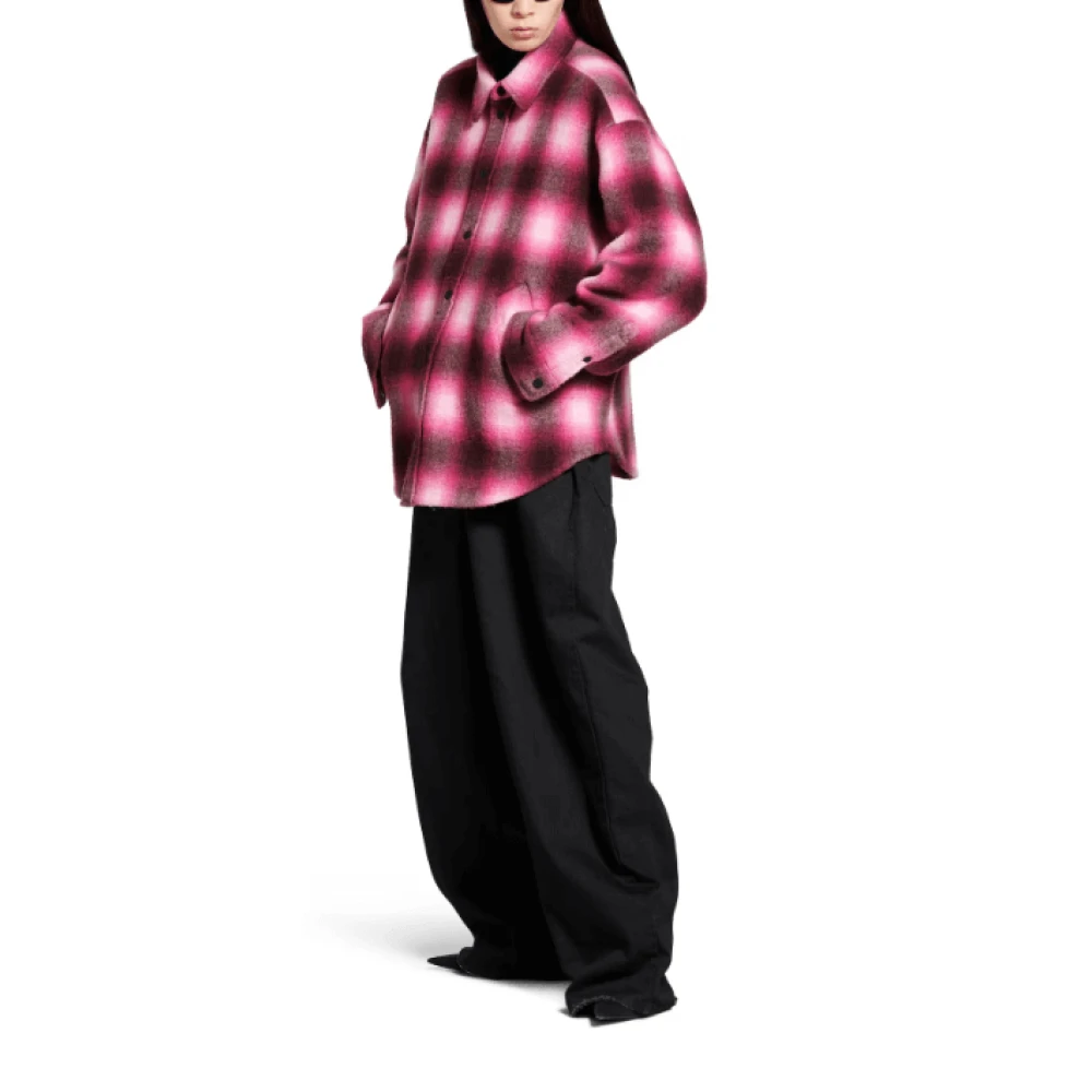 Balenciaga Roze Geruite Flanellen Overhemd Geborduurde Stijl Pink Dames