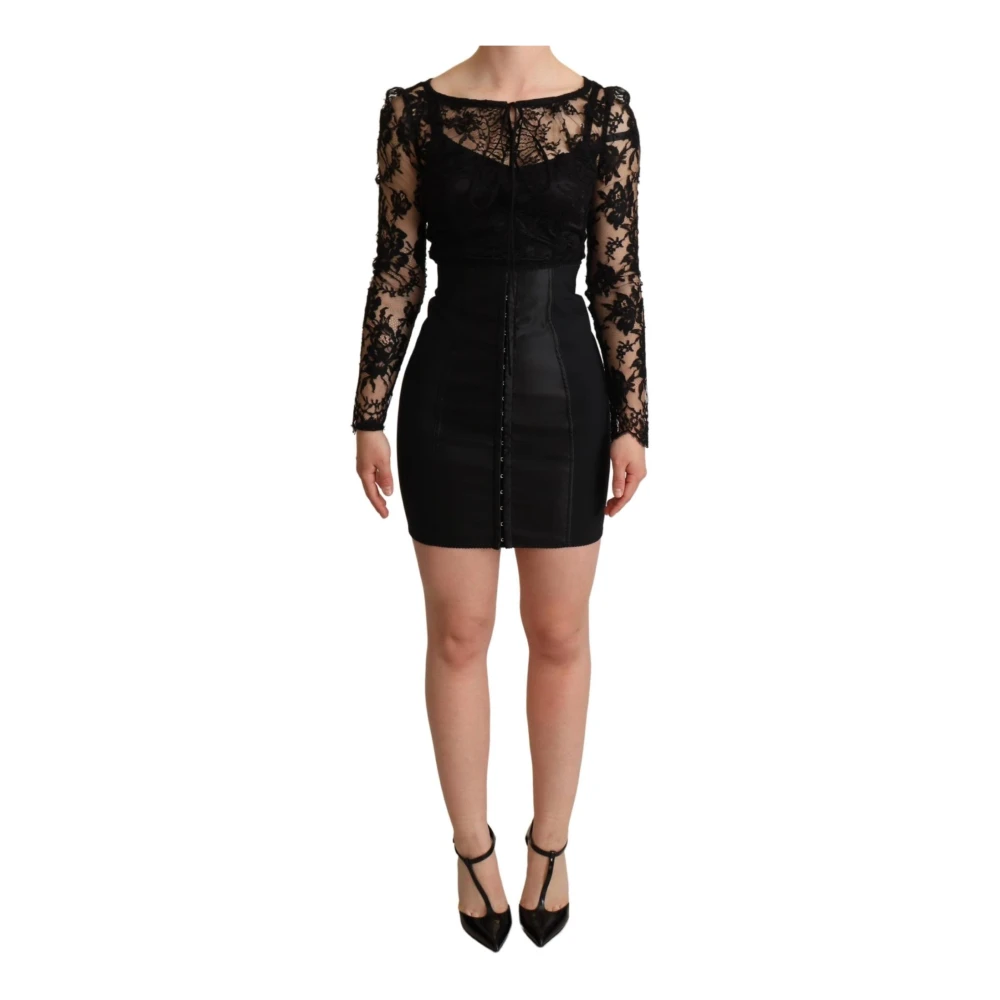 Dolce & Gabbana Pre-owned Black Fitted Lace Top Bodycon Mini Dress Black, Dam
