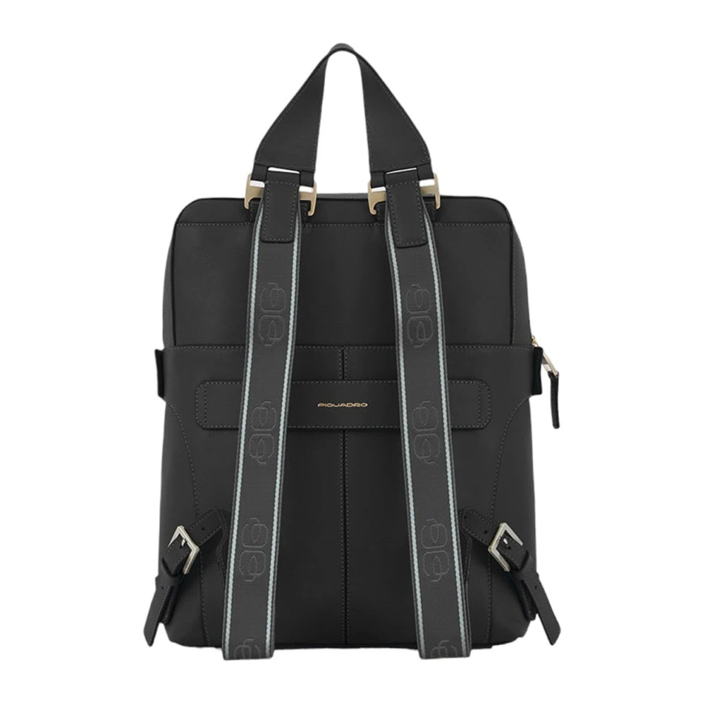 Piquadro Zwarte leren rugzak Black Heren