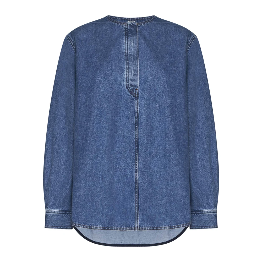 TotêMe Denim Kraagloze Shirt Blue Dames