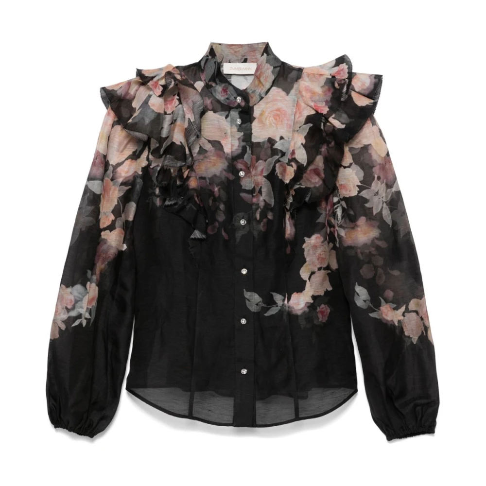 Zimmermann Zwarte Crush Bloemen Blouse Black Dames