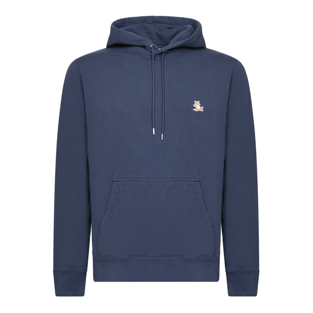Maison Kitsuné Blue Hoodies, Male, Xl, Sweatshirt With Hood And Logo