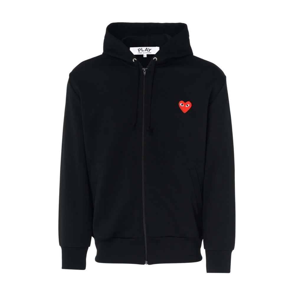 Comme des Garçons Play Zwarte hoodie met rode hart rits Black Heren