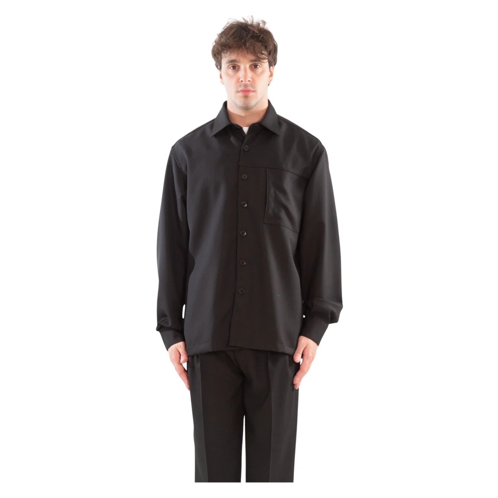 Costumein Verfijnde wollen overshirt in Etienne stijl Black Heren