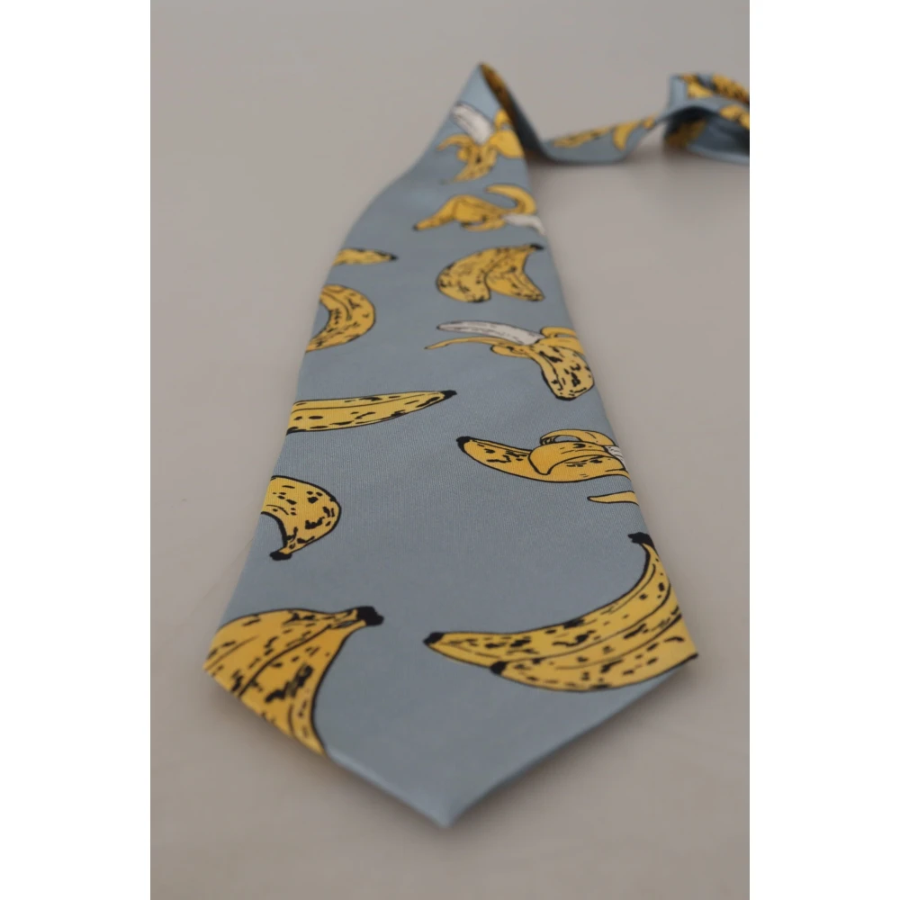 Dolce & Gabbana Blauwe Banaan Print Zijden Stropdas Blue Heren