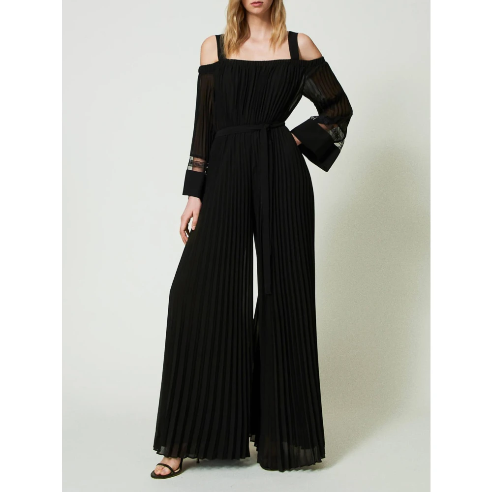 Twinset Zwart Georgette Plissé Jumpsuit Black Dames