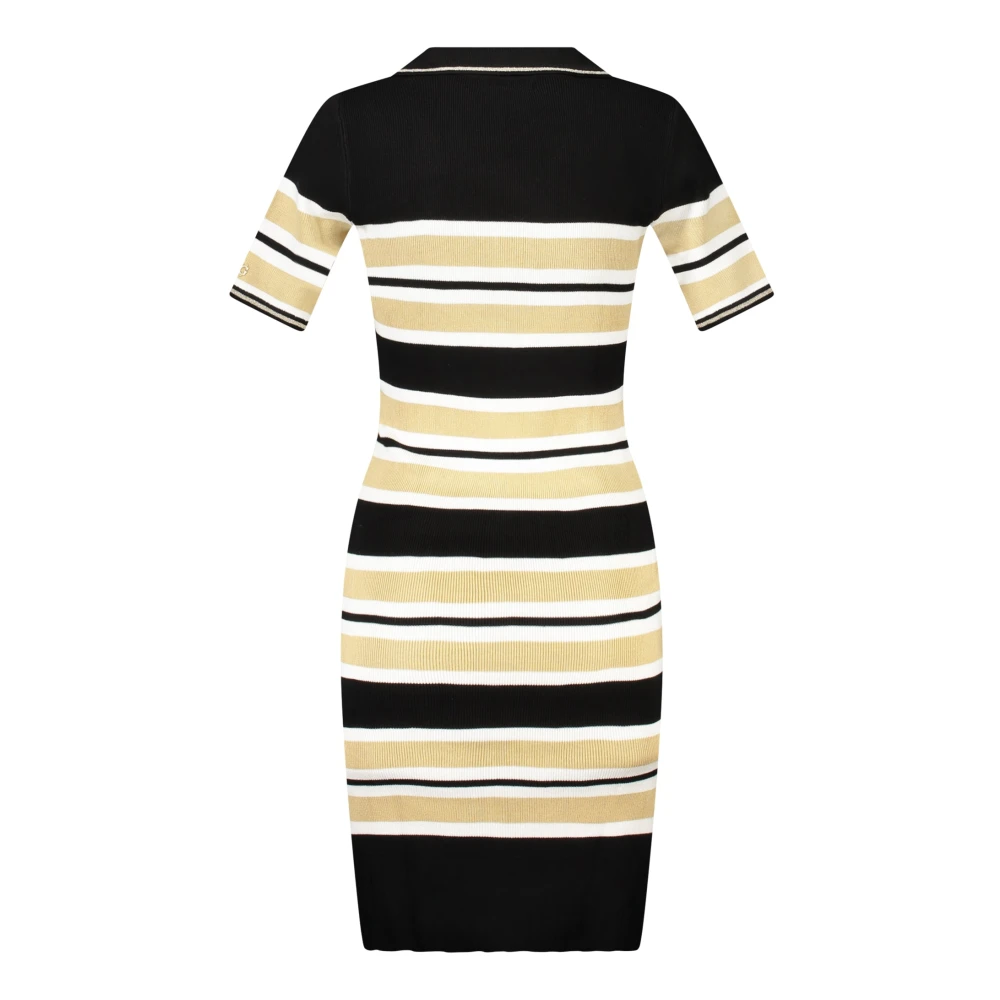 Guess Lange Zwarte Jurk Korte Mouw Gestreept Gebreid Multicolor Dames