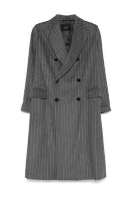 Grå Pinstripe Dubbelknäppt Kappa