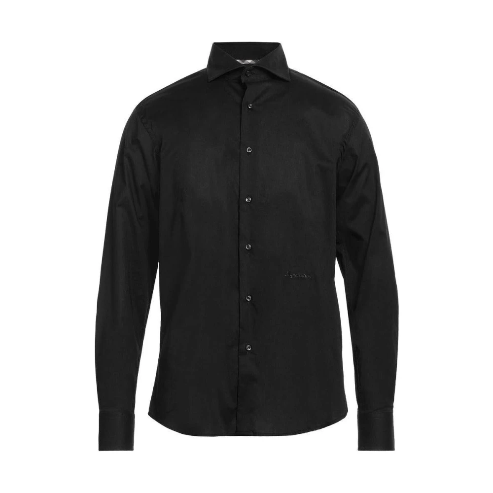 Aquascutum Geborduurd katoenen overhemd reguliere pasvorm Black Heren