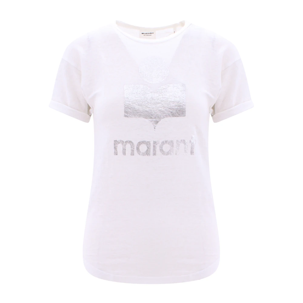 Isabel marant Stijlvolle Linnen T-Shirt met Gelamineerd Logo White Dames