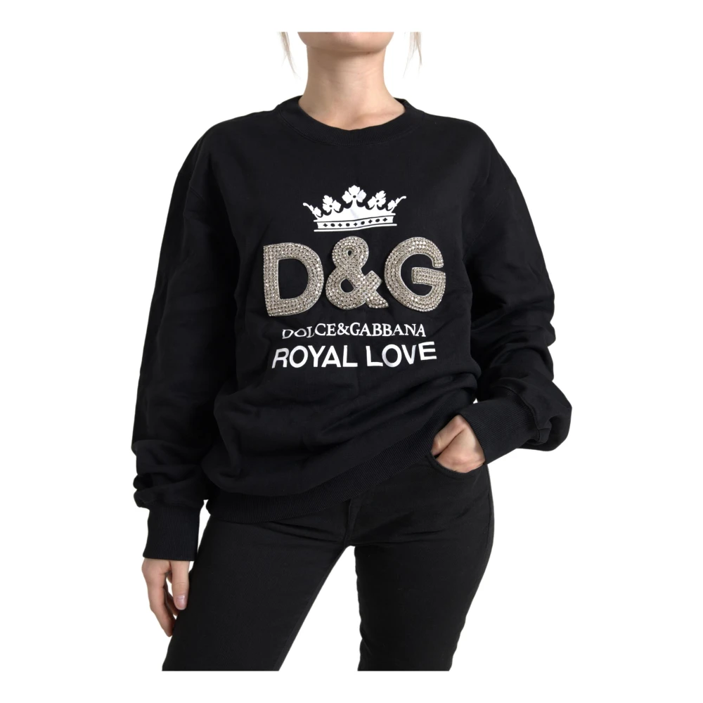 Dolce & Gabbana Zwarte Crystal Crew Neck Sweater Black Dames