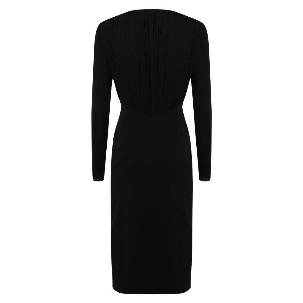 Genny Zwarte V-hals jurk met lange mouwen Black Dames
