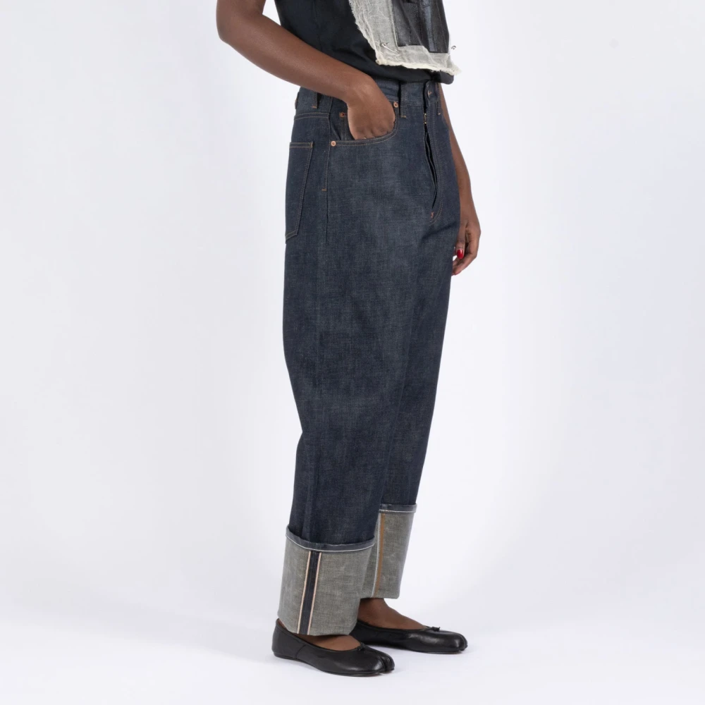 Maison Margiela Gelakte Omgeslagen Denim Jeans Blue Dames