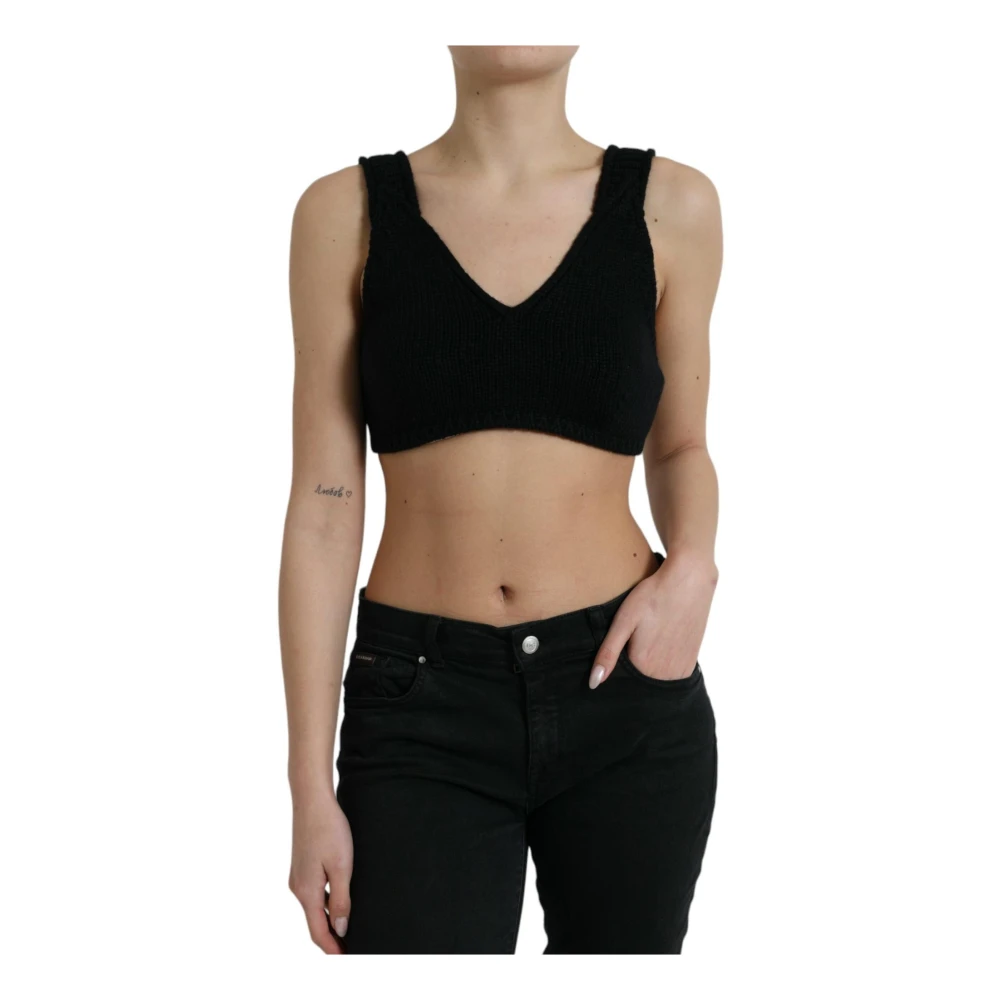 Dolce & Gabbana Women's Black Cashmere V-Neck Crop Top - Sleeveless Tops - Xl - Tops