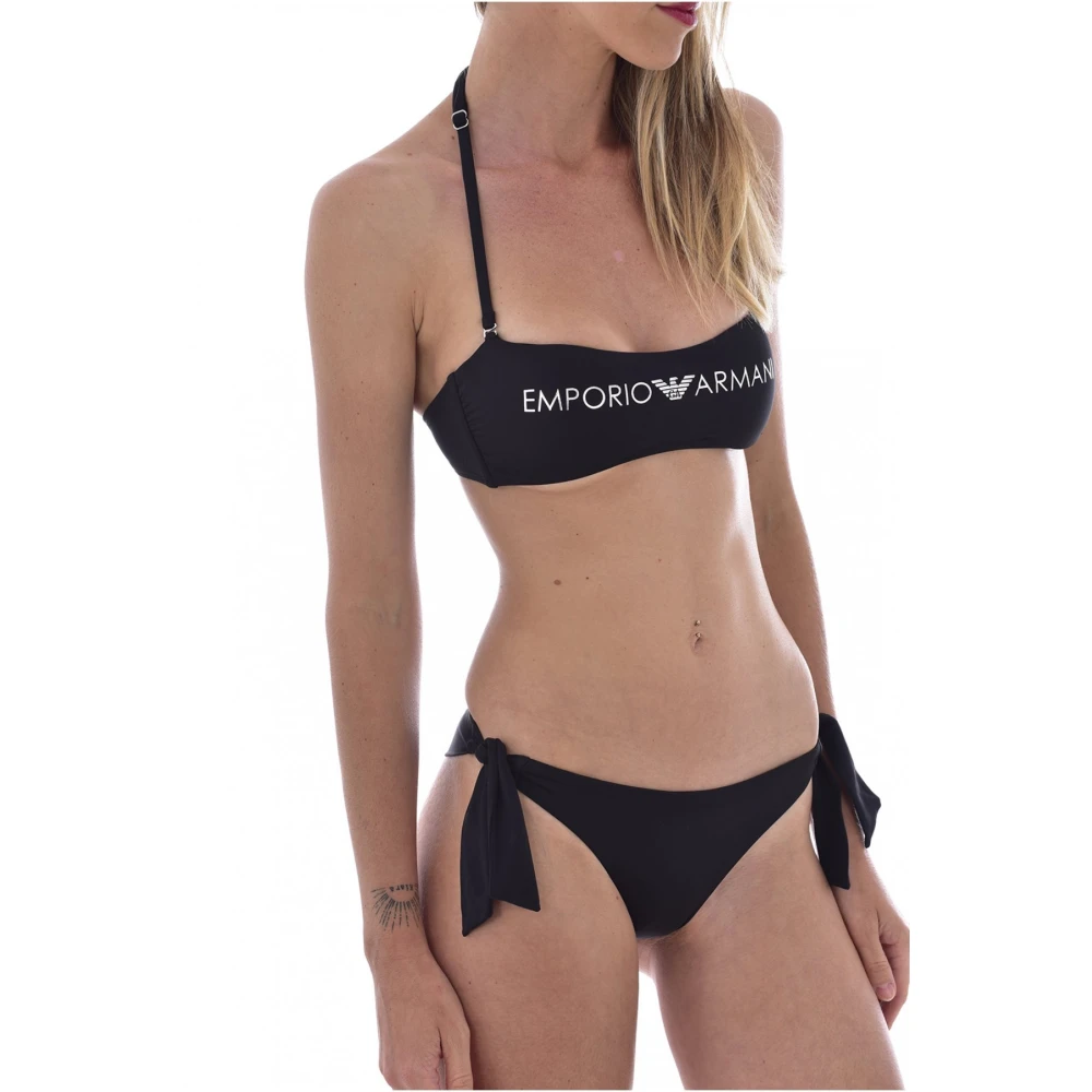 Emporio Armani 2-Rum Bikini, Svart Tonad, Jersey 2-Delat Set Black, Dam