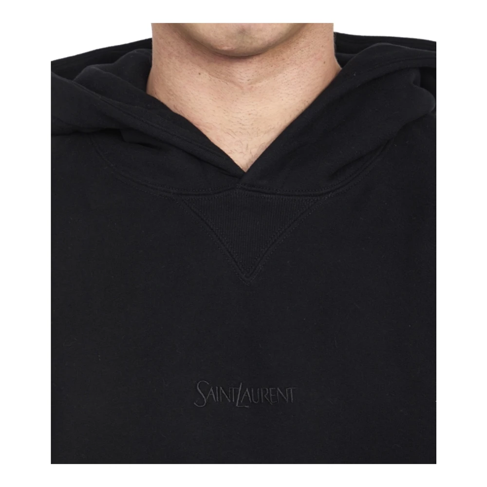 Saint Laurent Hooded katoenen sweatshirt met logo detail Black Heren
