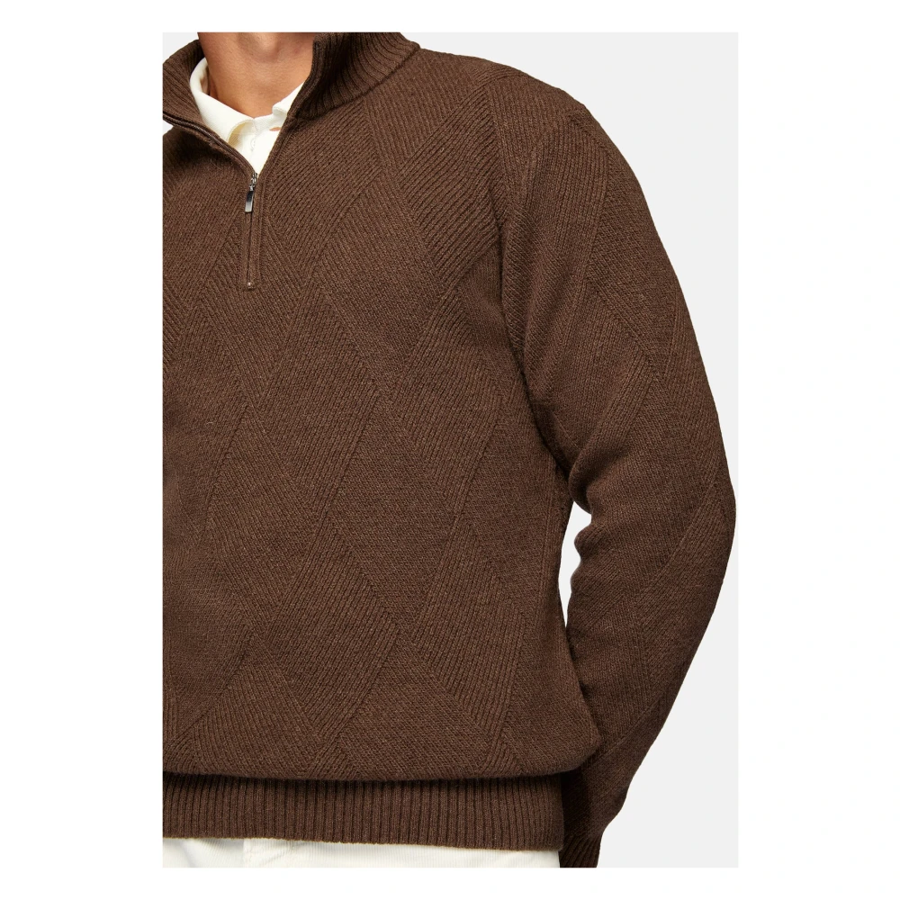 Boggi Milano Half-Zip Jumper Brown Heren