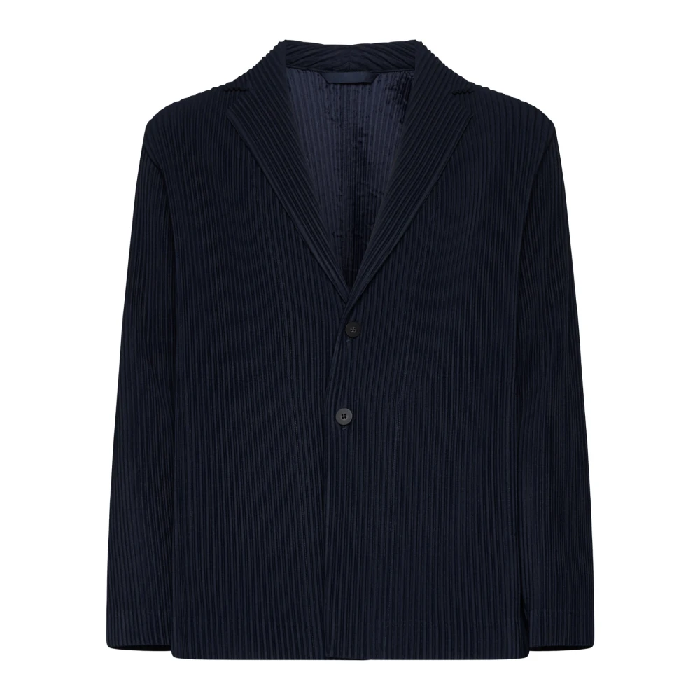 Issey Miyake Navy Blue Geplooide Blazer Jas Blue Heren