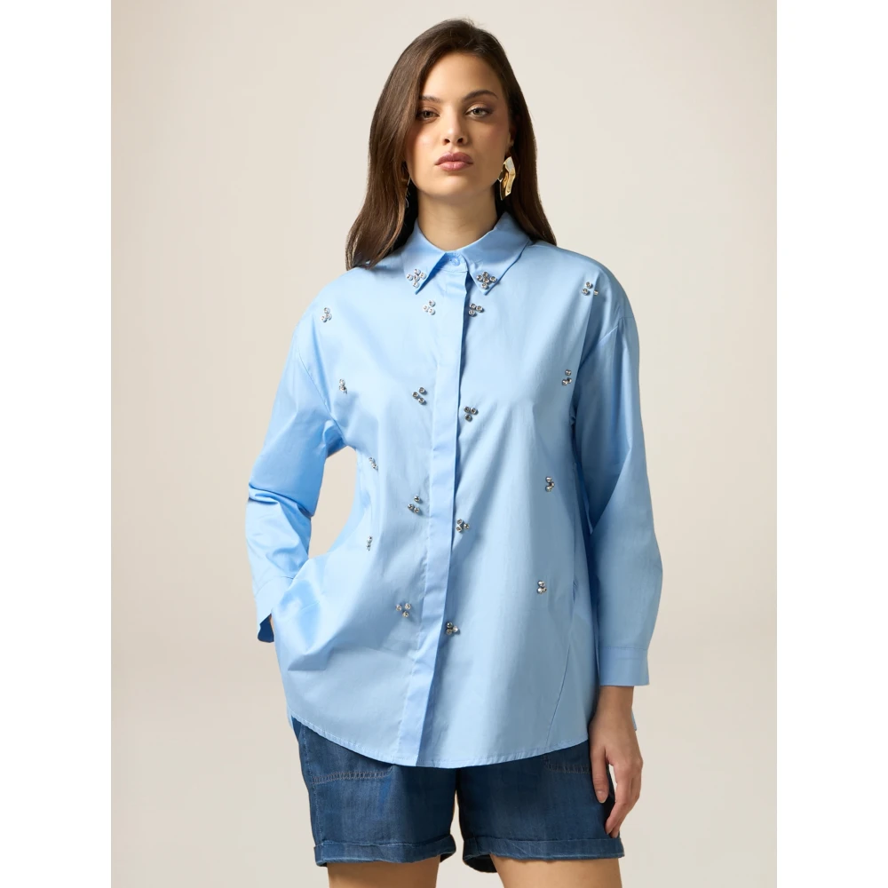 Oltre Kristalstenen Oversized Shirt Blue Dames