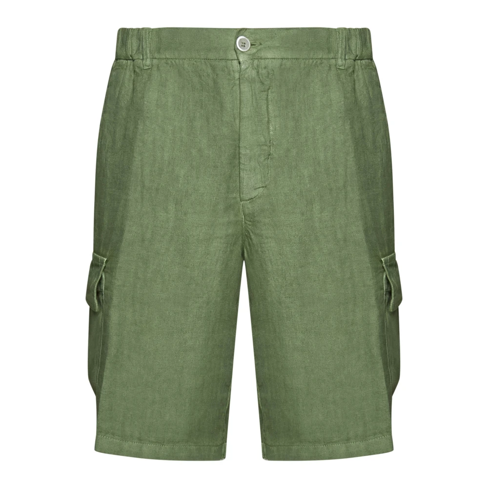 120% lino Groene Linnen Cargo Shorts Green Heren