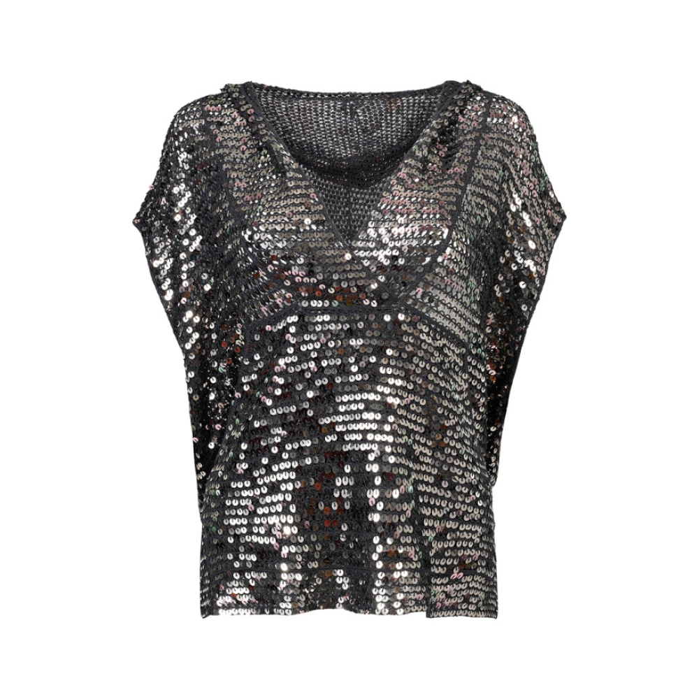 Mes Demoiselles Antraciet Paillet Hooded Gebreide Trui Black Dames