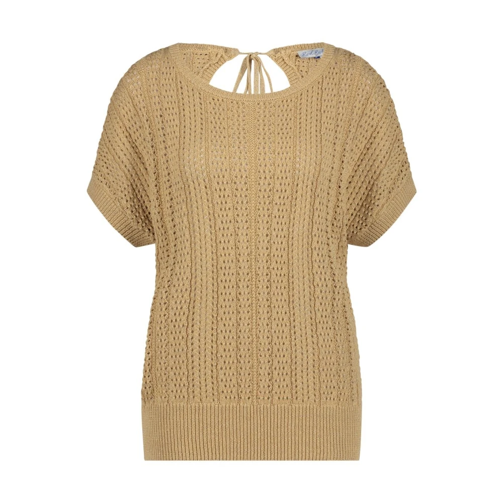 Red Button Glitter Gebreide Top met Korte Mouwen Brown Dames