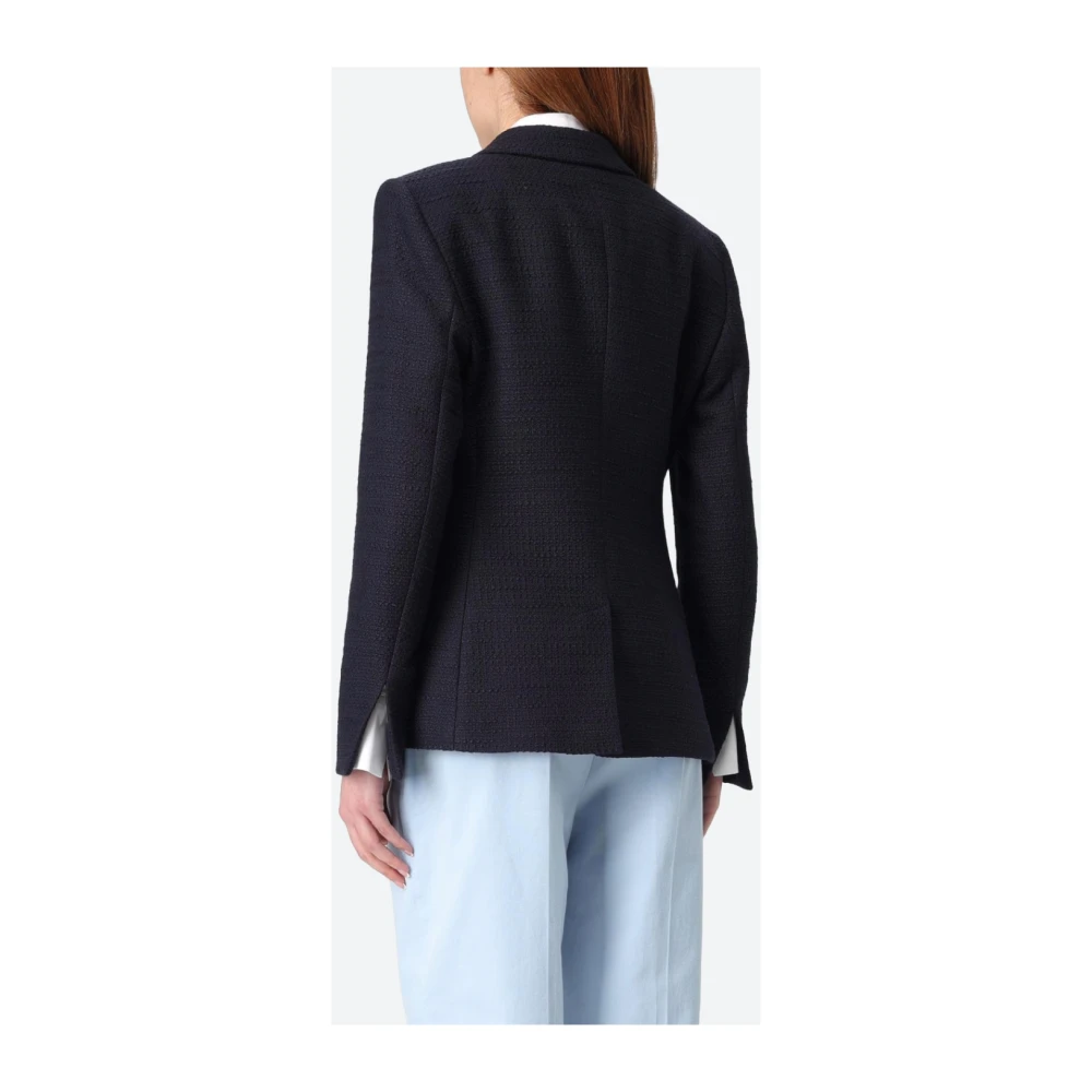 Hugo Boss Tweed Katoenen Blazer Klassieke Pasvorm Blue Dames