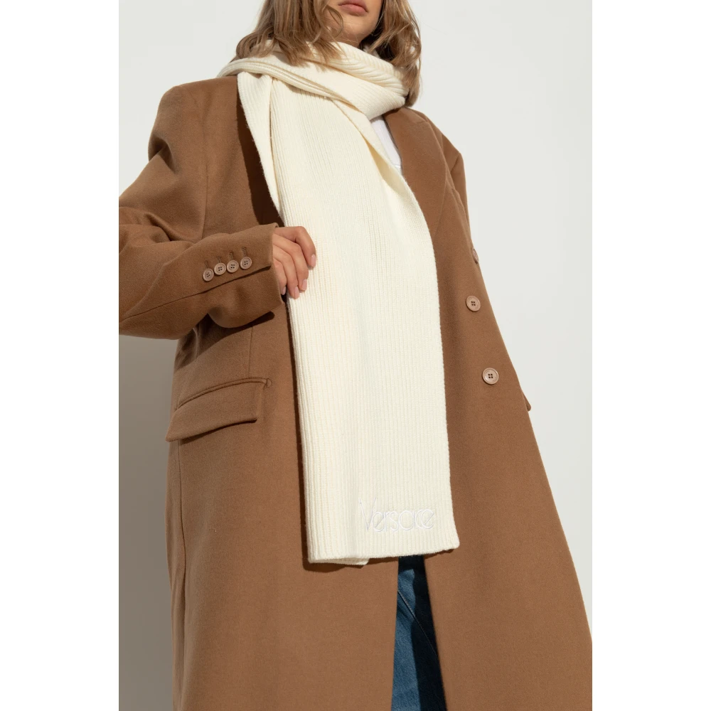 Versace Wollen sjaal met logo Beige Dames