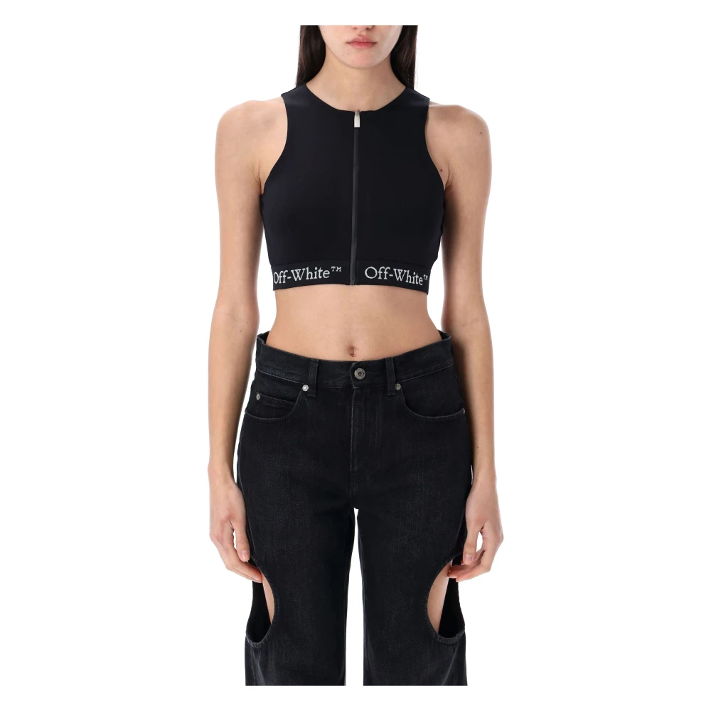 Off White Logo Band Rits Top Black Dames