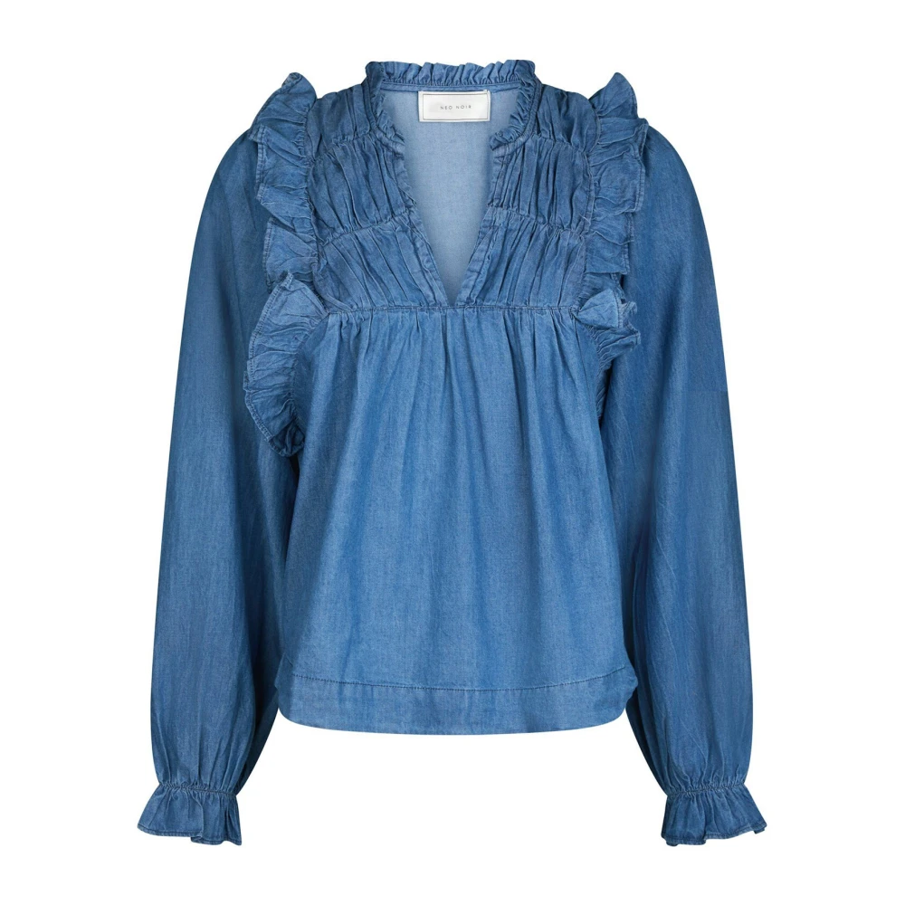 Denim Blouse met Ruched Details | Neo Noir | Dames | Miinto.nl