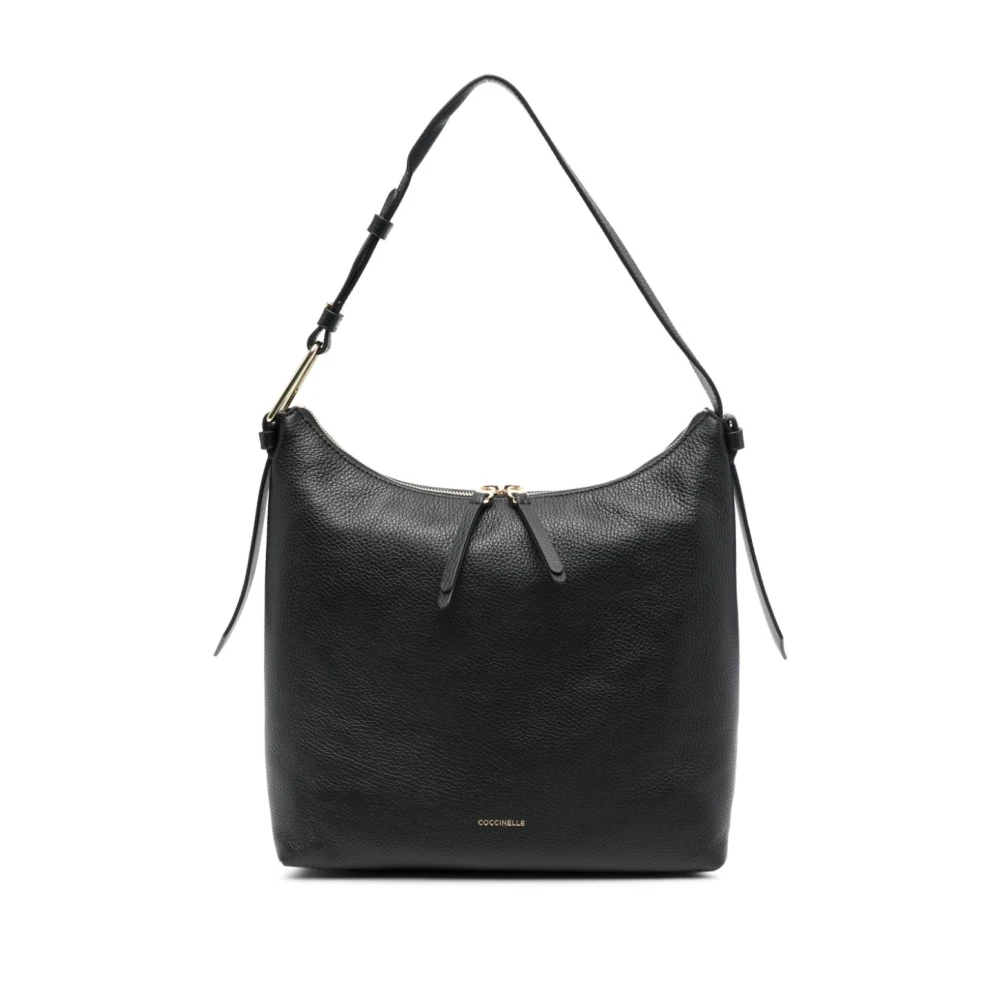 Coccinelle Zwarte leren schoudertas met rits Black Dames