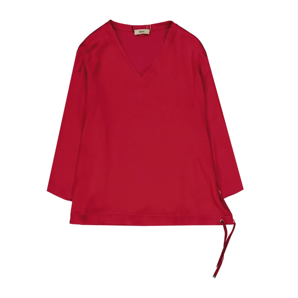 Herno Red Long Sleeve T-Shirts, Female, M, Long-Sleeve V-Neck Top