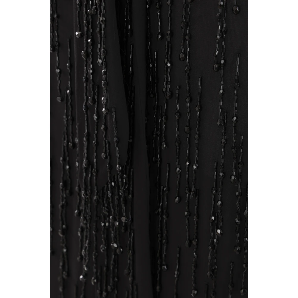 Blumarine Zwarte Georgette Jurk met Kralen Franjes Black Dames