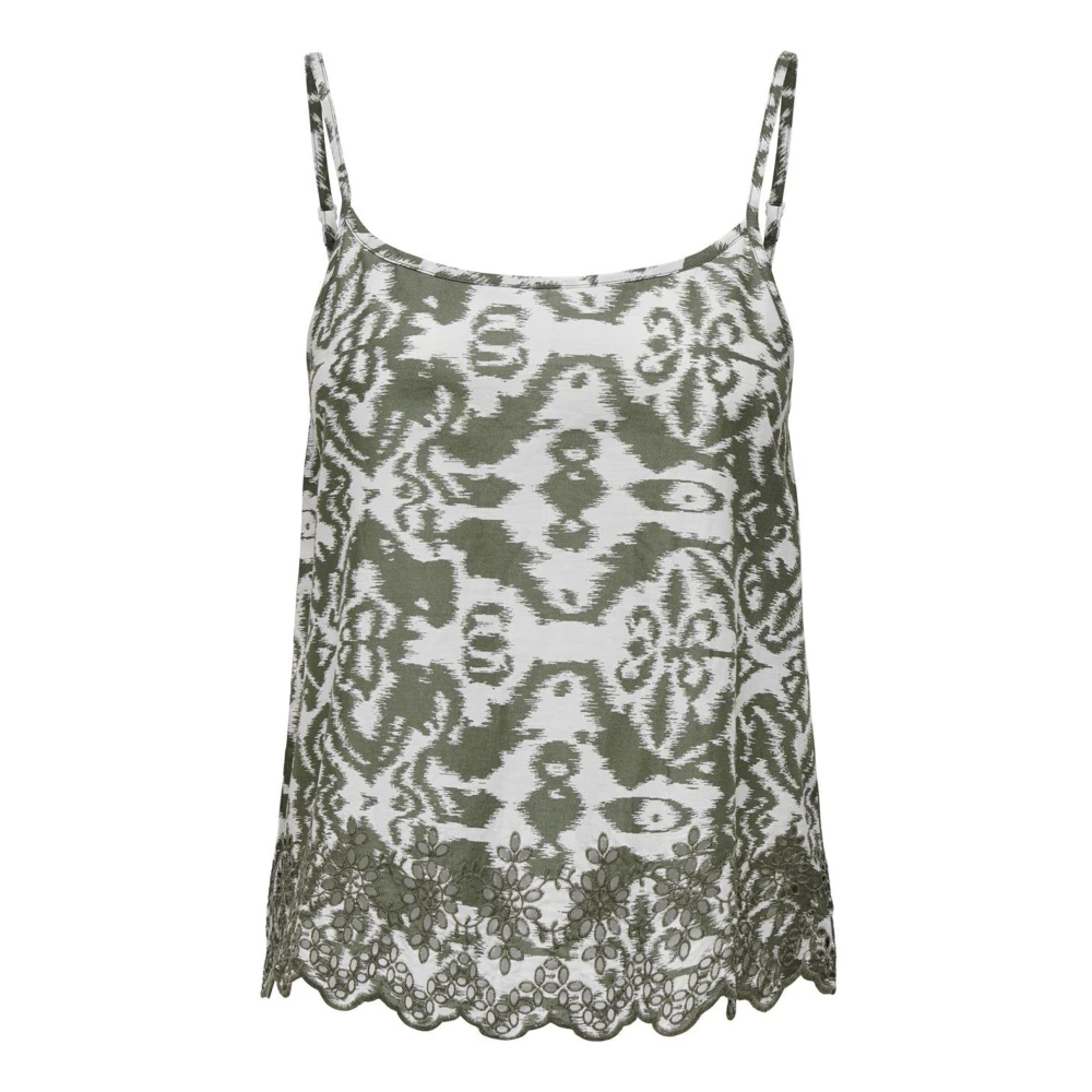 Only Groene Bedrukte Tanktop Vrouwen Lente Green Dames