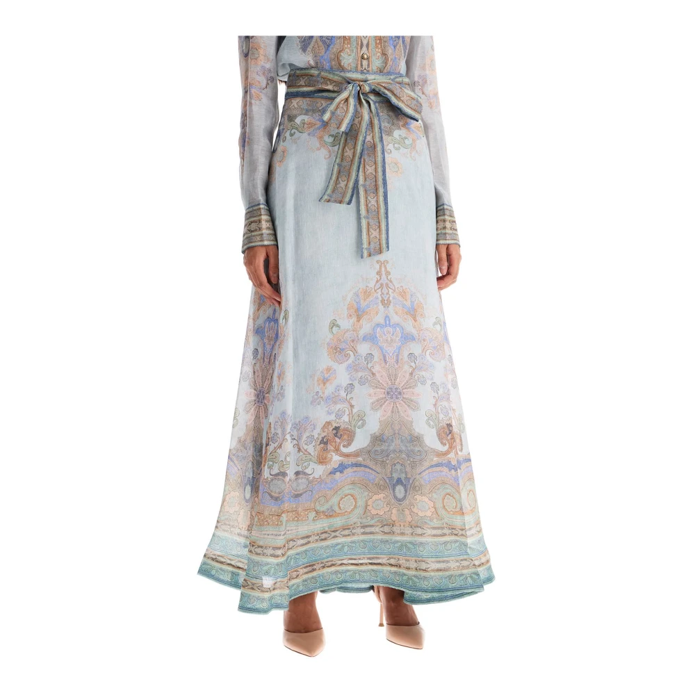 Zimmermann Paisley Print Linnen Zijden Maxi Rok Multicolor Dames