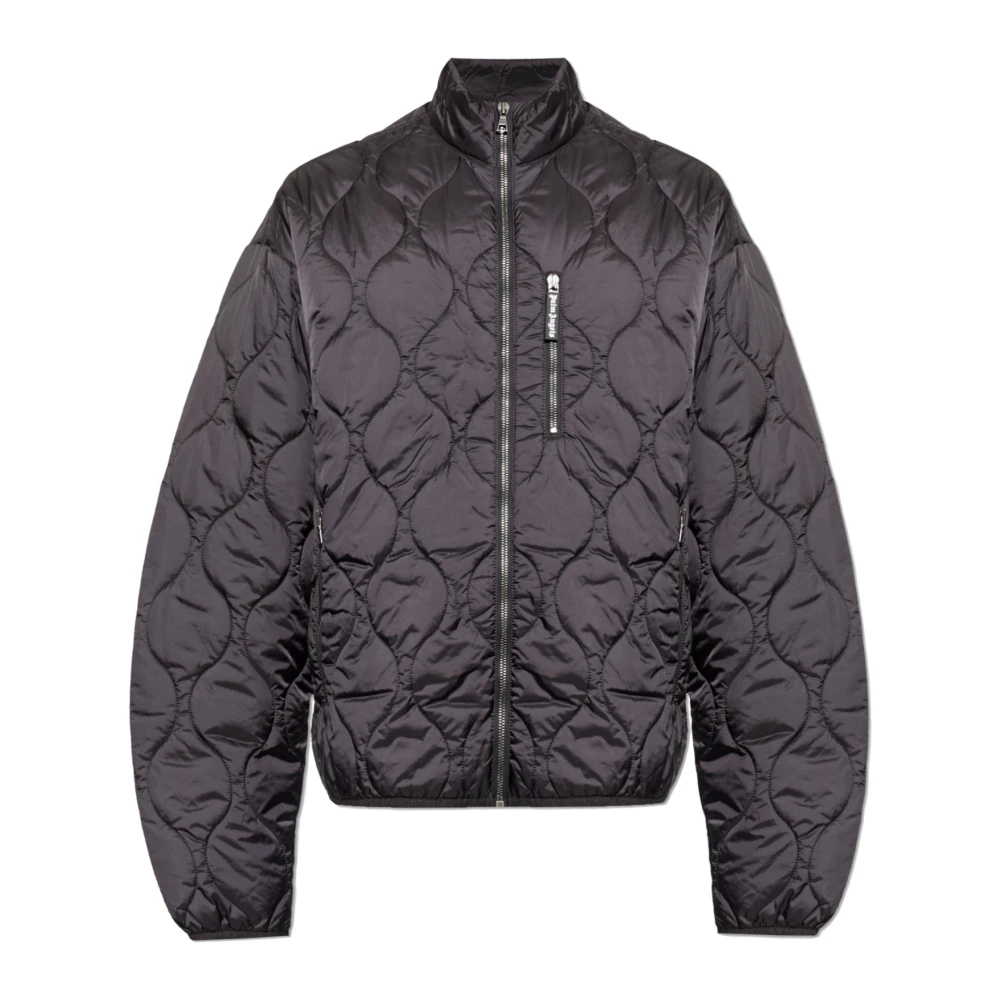 Palm Angels Mannelijk Zwart Jassen Heren, M, Satijn, Gewatteerd Jack Met Opstaande Kraag