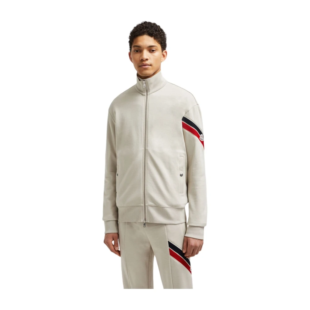 Moncler Tricolour Trim Zip-Up Sweatshirt Beige Heren