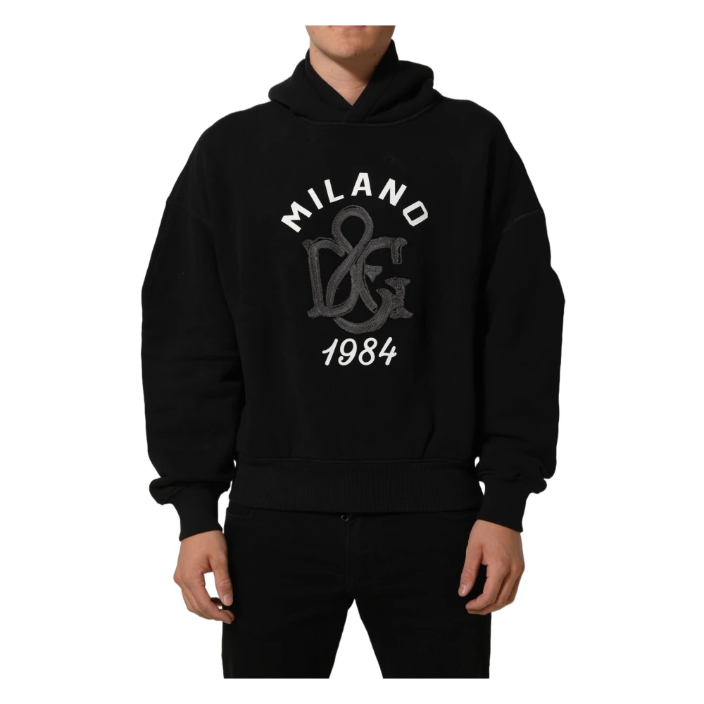 Dolce & Gabbana , Hoodies, Male, Black, M, Milano 1984 Print Hoodie