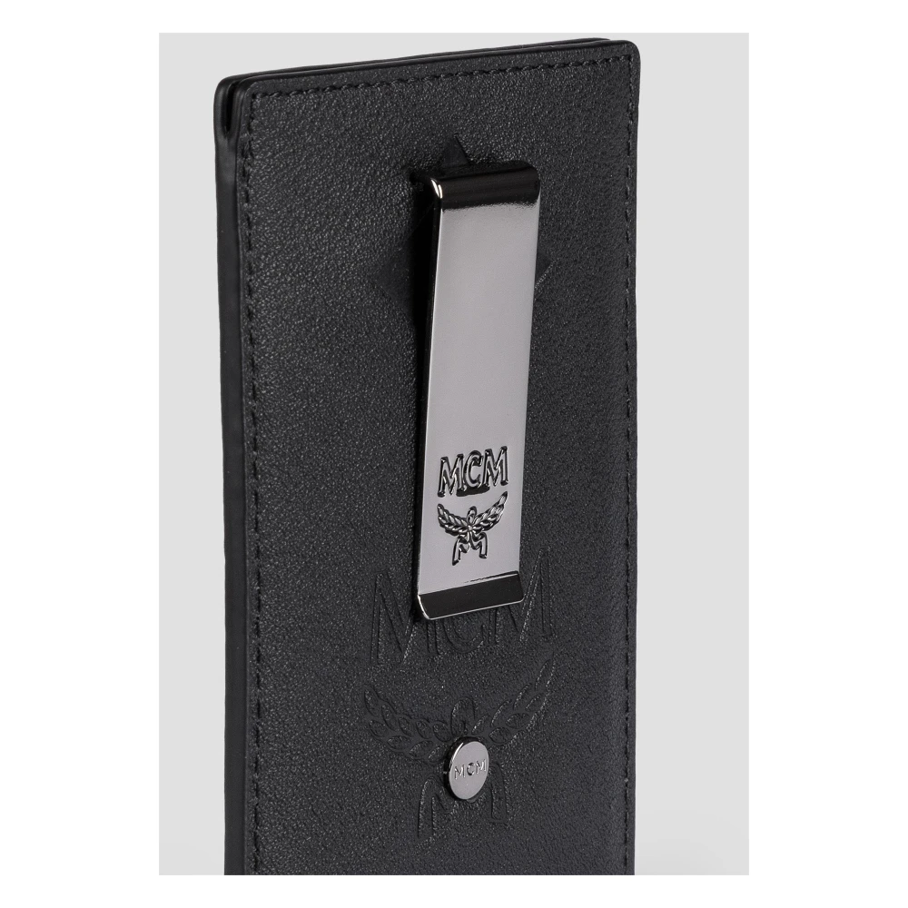 MCM Aren leren kaarthouder met Maxi-monogram en geldclip Black Dames
